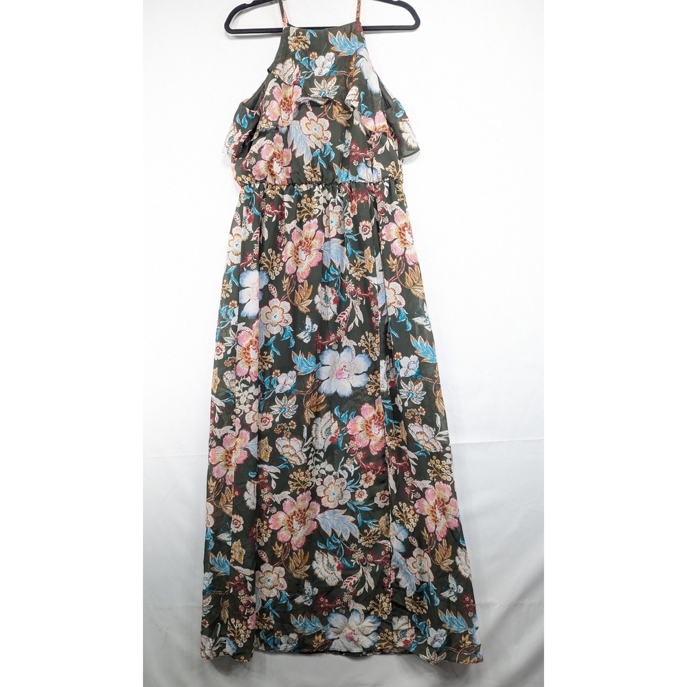 IZ Byer‎ Maxi Dress Womens XL Floral Halter Neck Sleeveless Flowy Boho